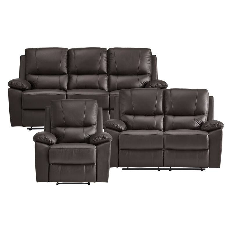 Harrington 3-Piece Faux Leather Manual Reclining Living Room Sofa Set - Brown - 3 Piece