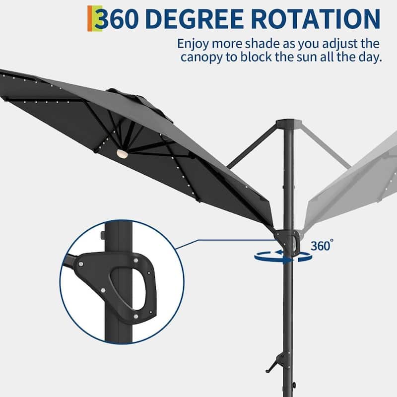 10FT Outdoor Patio Cantilever Umbrella with LED for Garden Pool Deck BackYard