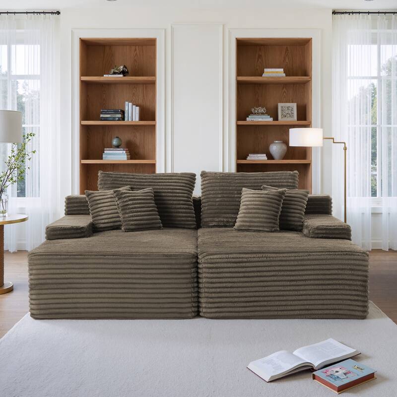 2 - Piece Upholstered Sectional Couch Sleeper Sofa L-Shape Chaise with Pillow