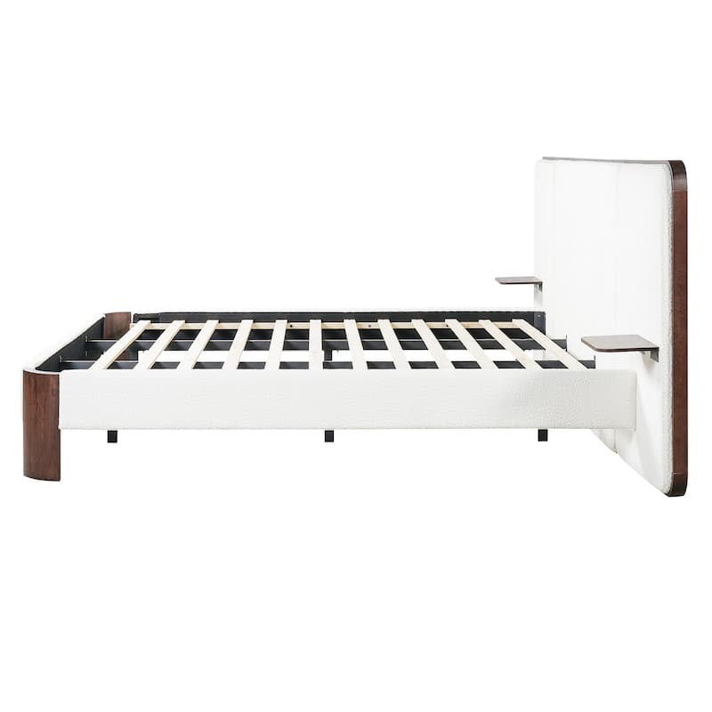 Christopher Knight Home - Modern Boucle Upholstered Platform Bed with Built-In Floating Shelves