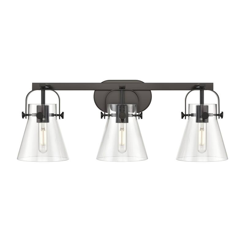 Innovations Lighting 423-3W-10-27 Pilaster II Cone Vanity Pilaster II - Matte Black / Clear