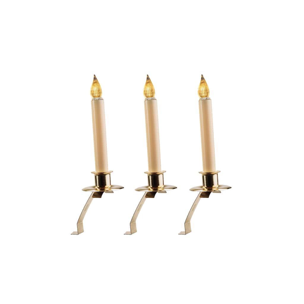 3 Battery Operated LED Gold Cambridge Slant Christmas Candle Lamps 12"