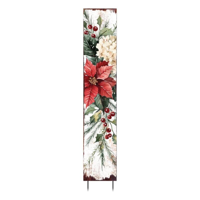 HomeRoots 42" Green Red And White Solid Wood Christmas Poinsettia Garden Stake