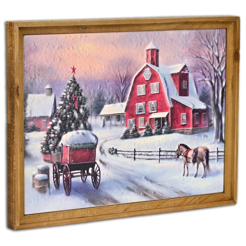 Eirlys 21" Christmas Scene Metal and Wood Framed Wall Art - N/A