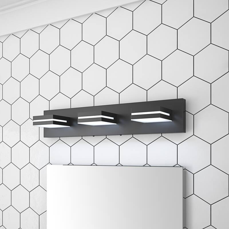 Modern 3-Light Square Shape Over Mirror LED Vanity Lighting Fixture - Black