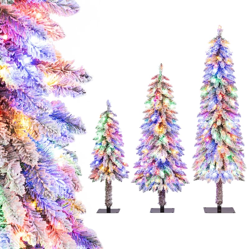 Gymax 3' 4' 5' Artificial Christmas Tree Set of 3 w/ Snow-flocked
