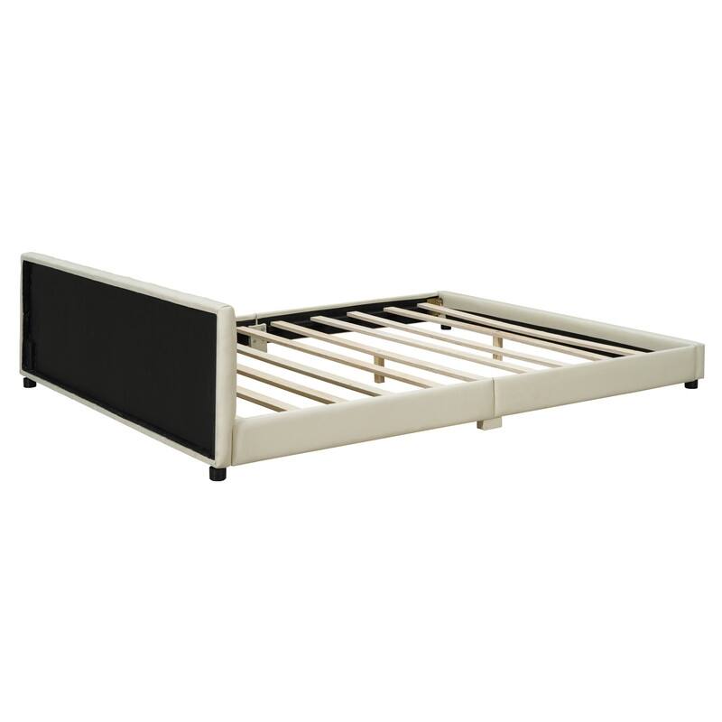 Queen Size & Twin XL Size Upholstered Platform Bed with Headboard, PU Leather Mother & Child Grounded Bed Floor Montessori Bed
