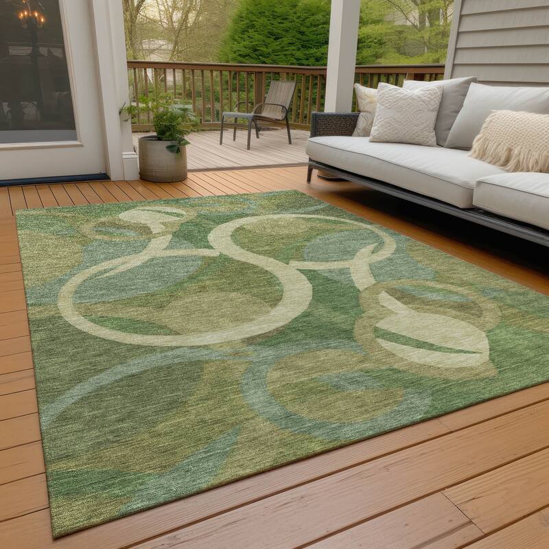 Machine Washable Indoor/Outdoor Contemoorary Deco Chantille Rug - Green - 8' x 10'