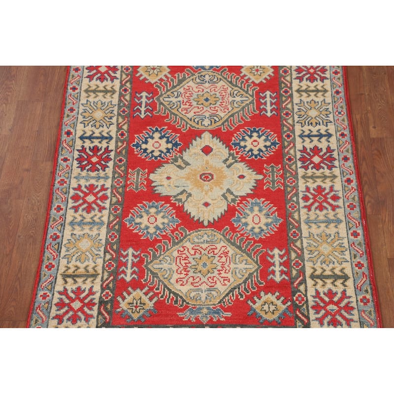Kazak Accent Rug Handmade Traditional Red Wool Carpet - 3'2" x 4'11"