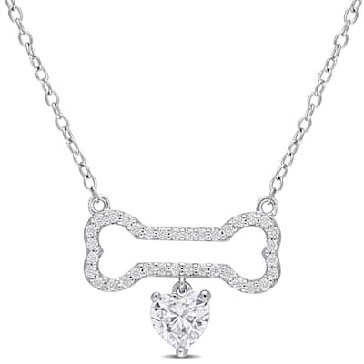 Miadora 3/4ct DEW Created Moissanite Dog Bone Heart Necklace Sterling Silver