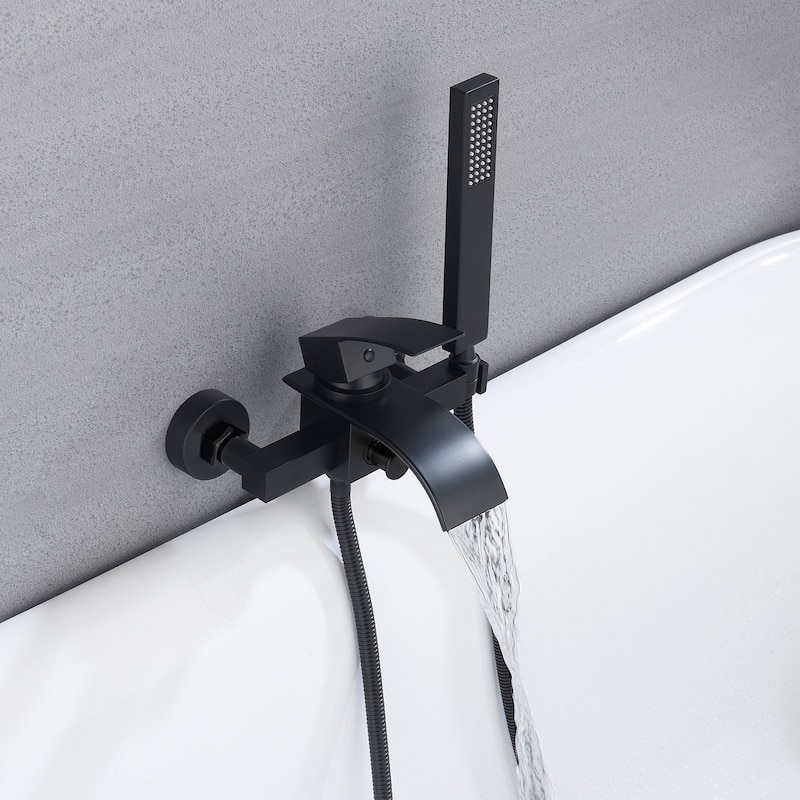 Waterfall Wall-mount Bath Tub Filler Faucet with Handheld Shower matte black - 8' x 10'