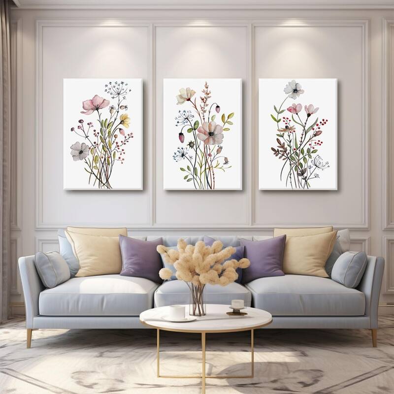 Wildflower Canvas Wall Art Pink Watercolor Botanical Floral
