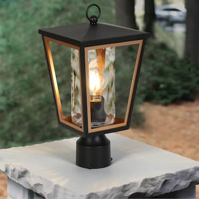 Anly Mid-century Modern 1-Light Outdoor Post Light Black Gold Lamp with Clear Glass - W 7.2" x H 15.7"