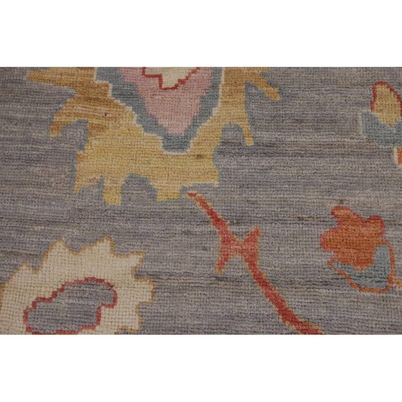 Vegetable Dye Gray Oushak Turkish Area Rug Hand-Knotted Wool Carpet - 9'1"x 11'11"