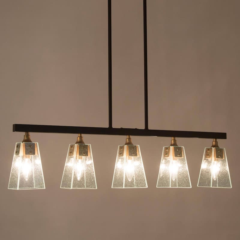 Luray Modern 5-Light Linear Glass Farmhouse Chandelier Brass Black Dining Room Island Lights - L34.2"*W3.54"*H8.7"