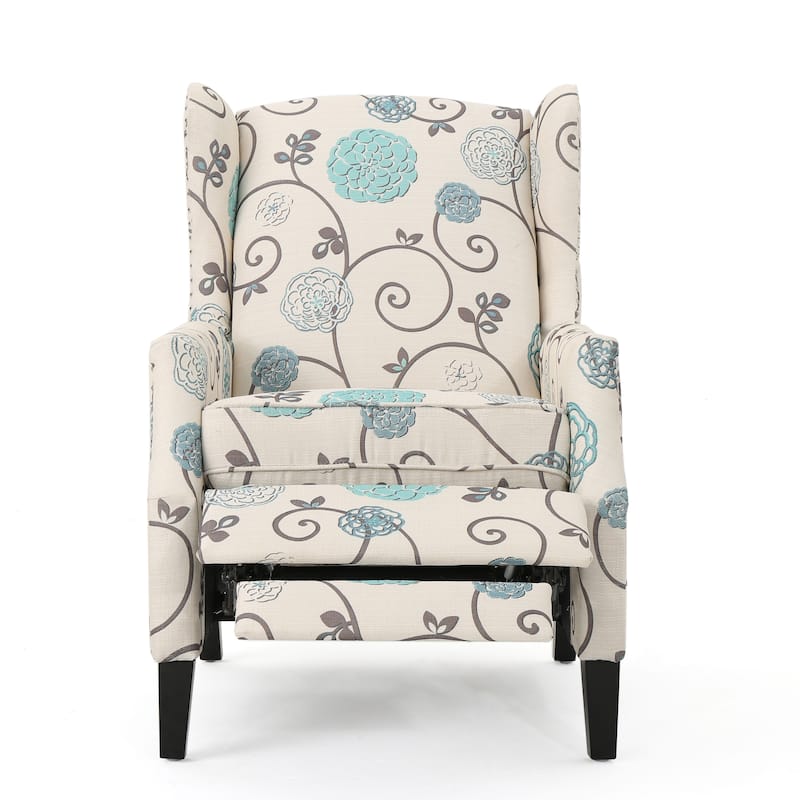 Pushback Recliner Chair, Modern Fabric Wingback Armchair with Nailhead Trim and Wood Legs, Classic Living Room Chair