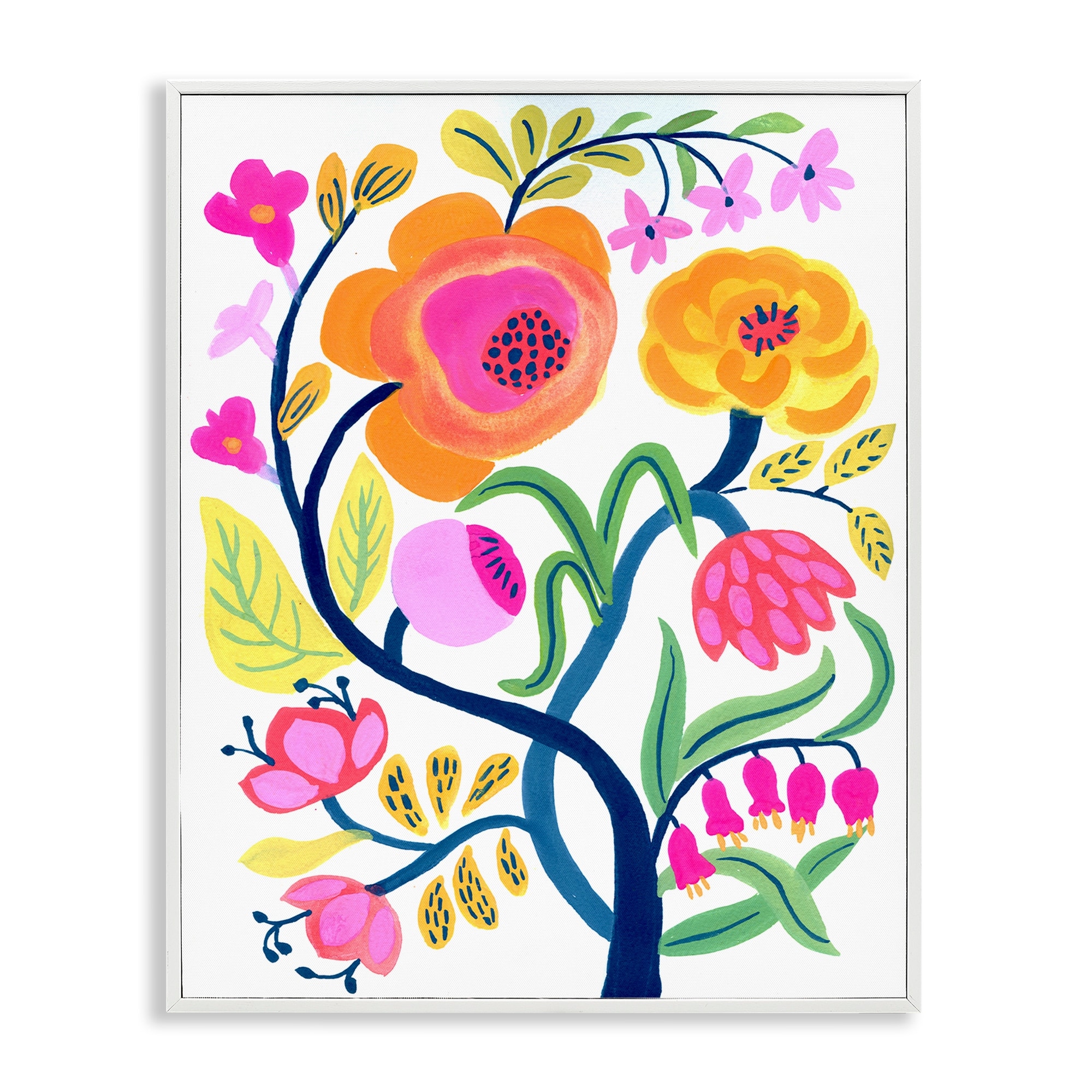 Stupell Blue Tree with Warm Flowers Framed Giclee Art Design By Suzanne Allard