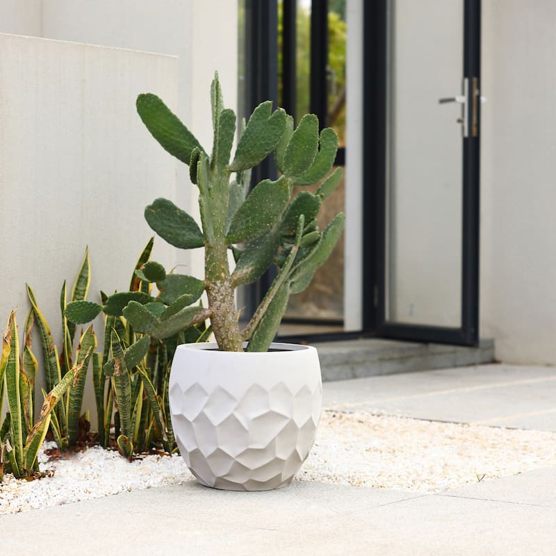 14.6-Inch Round Geometric Indoor/Outdoor MgO Planter - 13.2" H x 14.6" W x 14.6" D