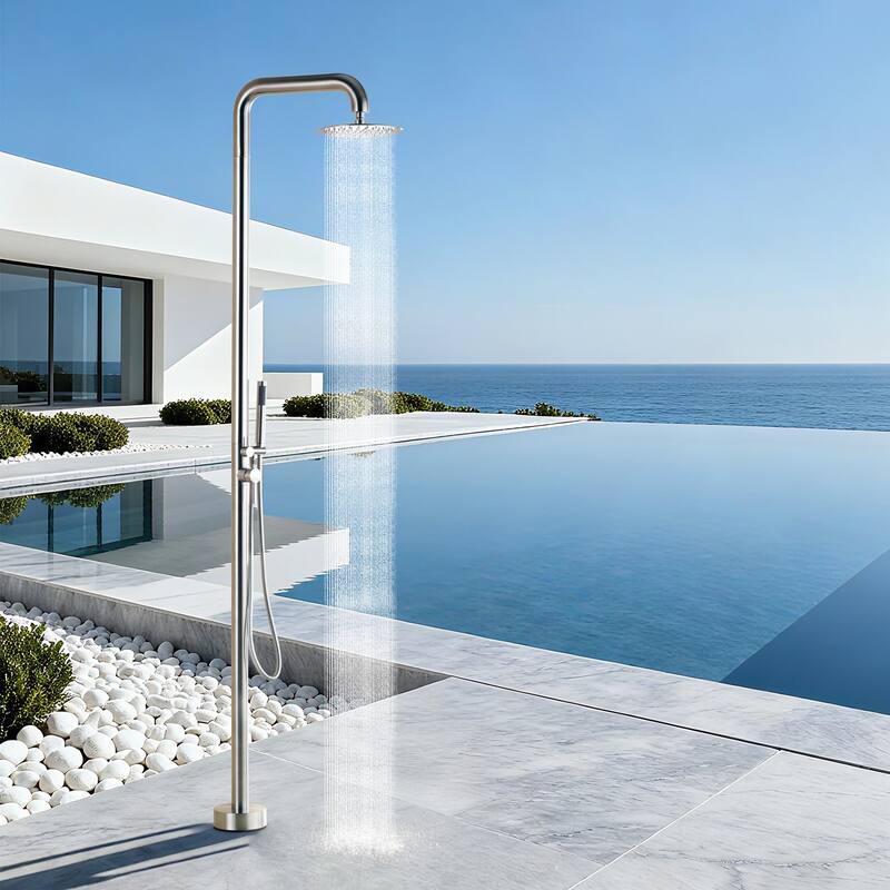81"H Stainless Steel Freestanding Outdoor Shower with Handheld Shower
