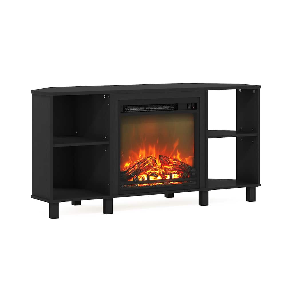 Furinno Jensen Metal Leg Corner Fireplce TV Stand for TV up to 55"