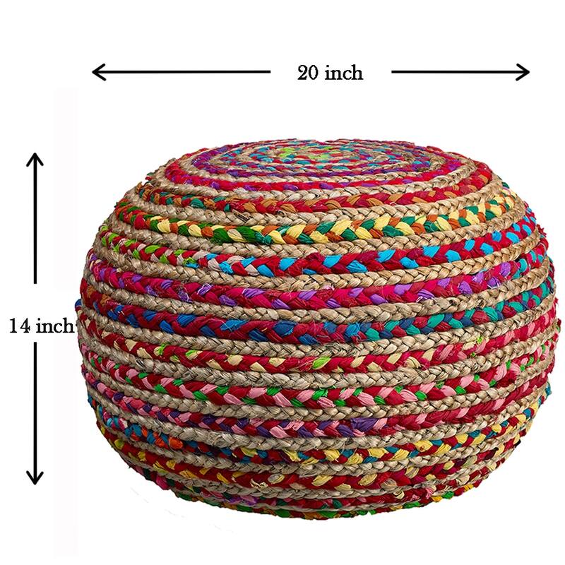 Sevita Boho Braided Jute Pouf Ottoman ( 14" x 20" )