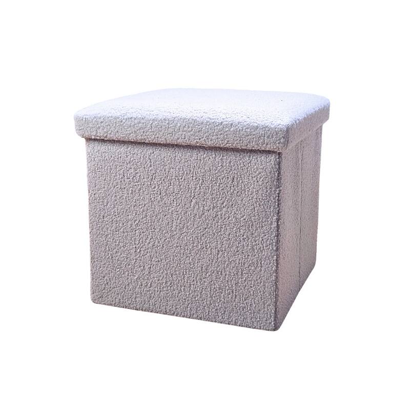 HomeRoots 12" White Boucle Cube Storage Ottoman