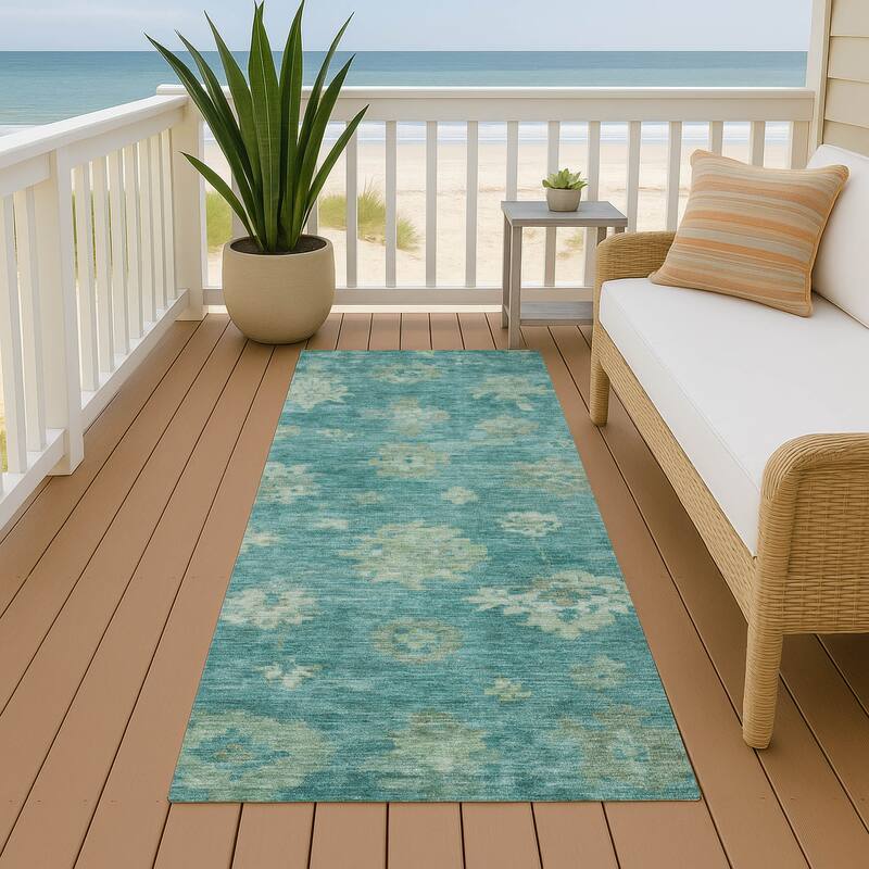 Machine Washable Indoor/ Outdoor Casual Traditional Chantille Rug - Teal - 2'3" x 7'6"