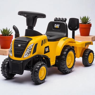2-in-1 Ride-On Tractor for Kids, Caterpillar Licensed Excavator with Shovel, Detachable Trailer, for 18-36 Months