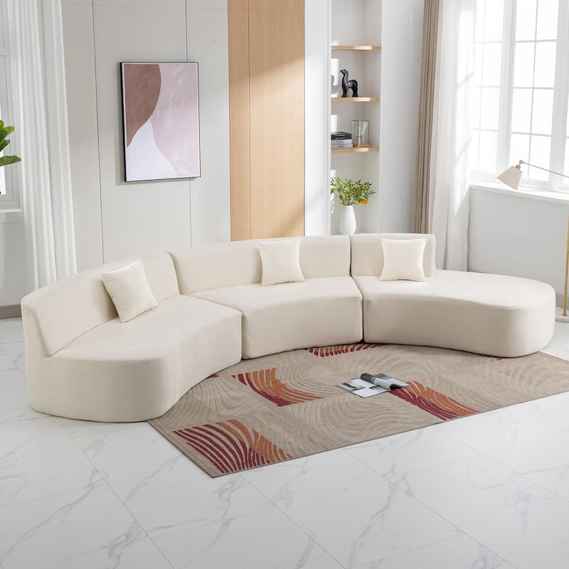 136in Stylish Curved sofa Sectional Sofa Chenille Fabric Sofa Couch with Three Throw Pillows for Living Room,