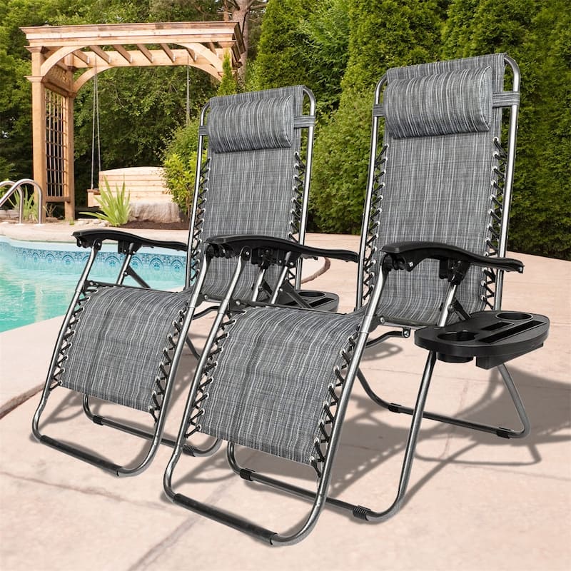 Set Of 2 Zero Gravity Chair, Patio Folding Lawn Outdoor Lounge Camp Reclining Lounge Chair for Poolside Backyard and Beach