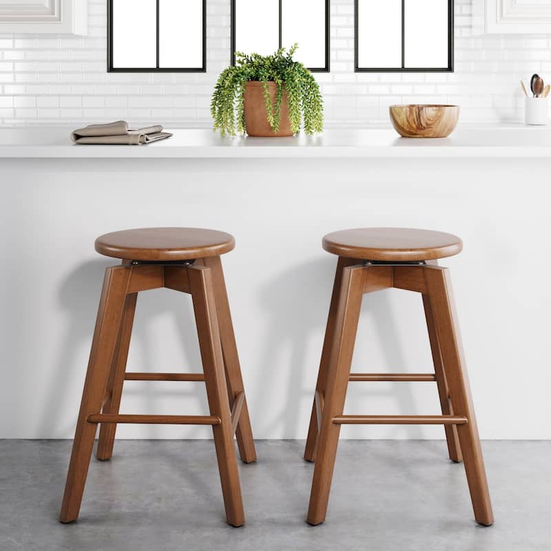 Nathan James Amalia Backless Counter Height 360 Swivel Seat Wood Bar Stool
