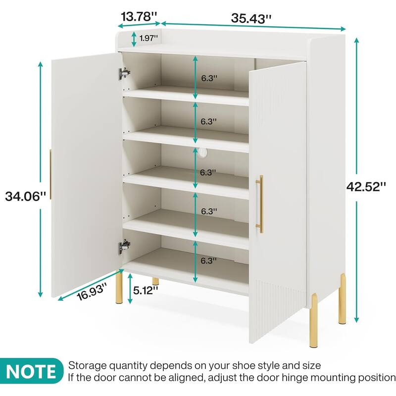 35" White & Gold 6-Tier Entryway Shoe Storage Cabinet