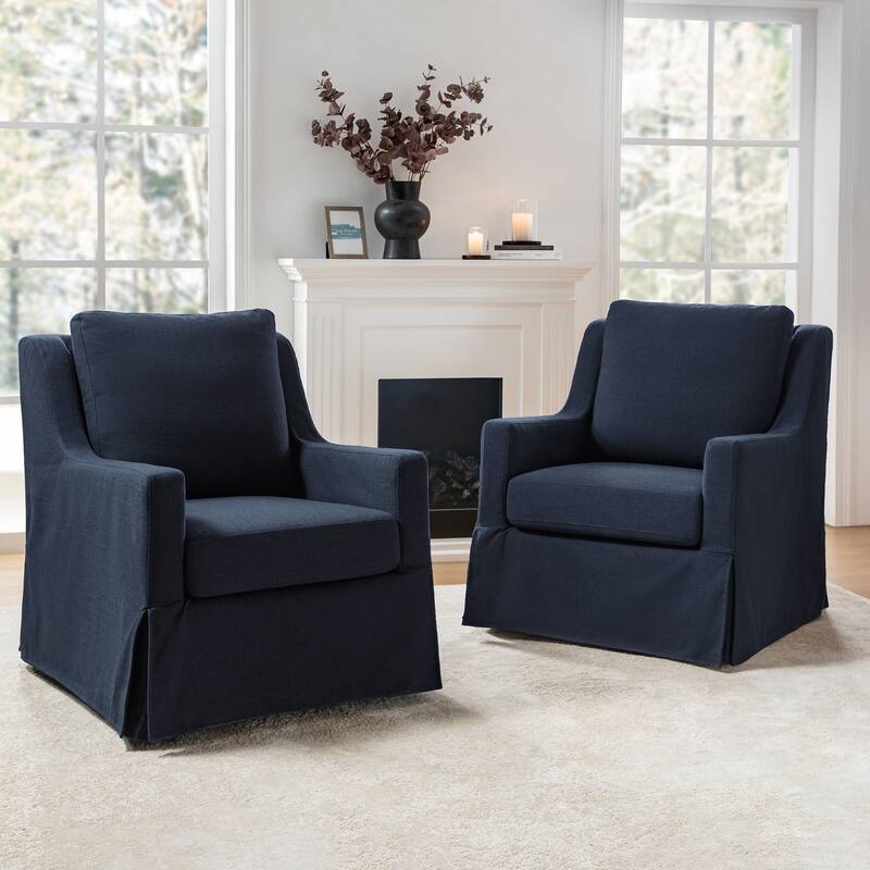 Stan Farmhouse Slipcover Rocking Swivel Chair Set of 2 by HULALA HOME - Navy