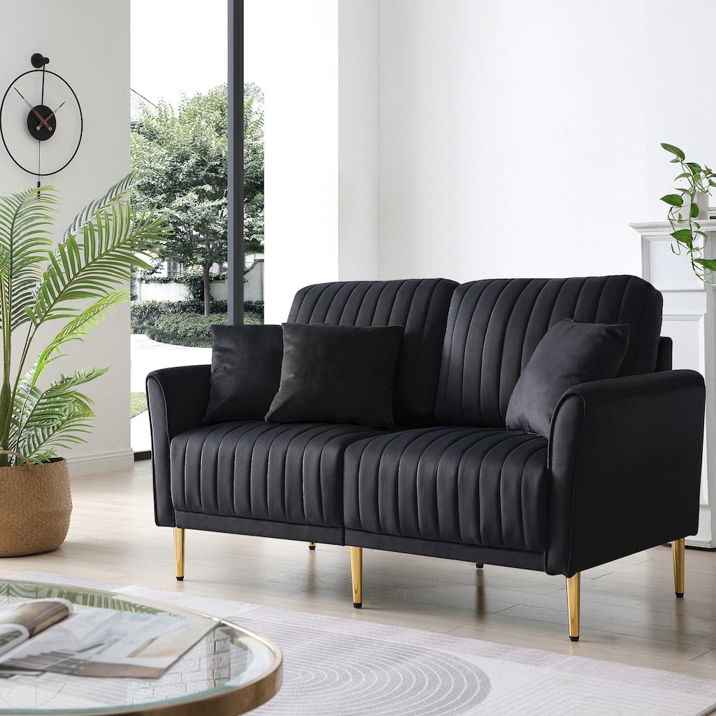 Modern Velvet 2-Seater Sofa, Upholstered Sofa with Metal Legs, 2-Seater Sofa Furniture for Small Spaces, Living Room, Bedroom, O
