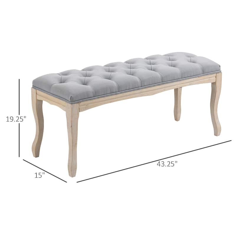HOMCOM 43" Upholstered Entryway Bench, Linen Fabric Ottoman Stool