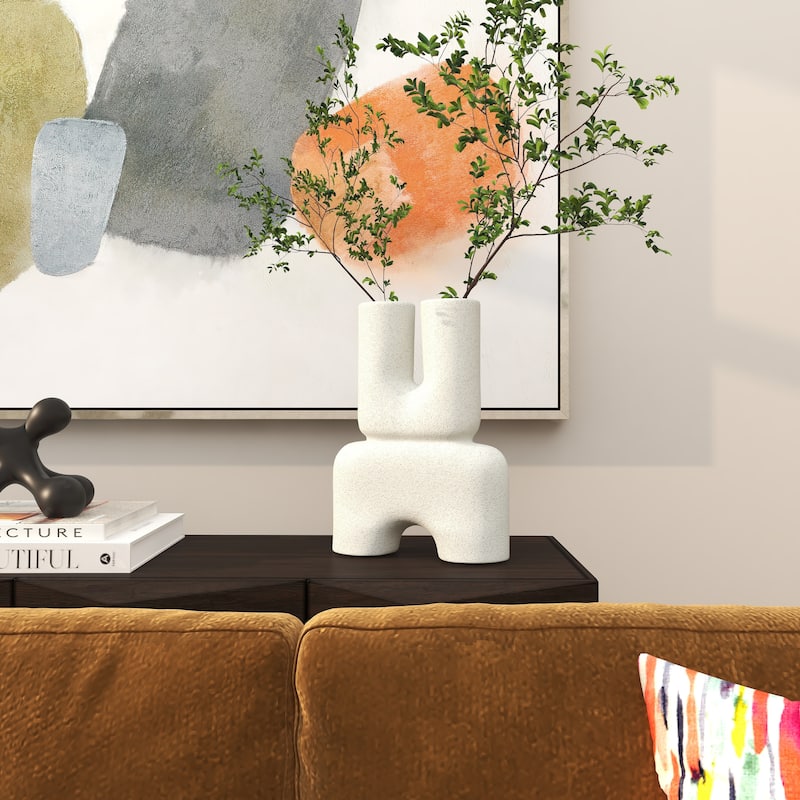 Ceramic Abstract U-Shaped Decorative Vase - White - Roche River Decor
