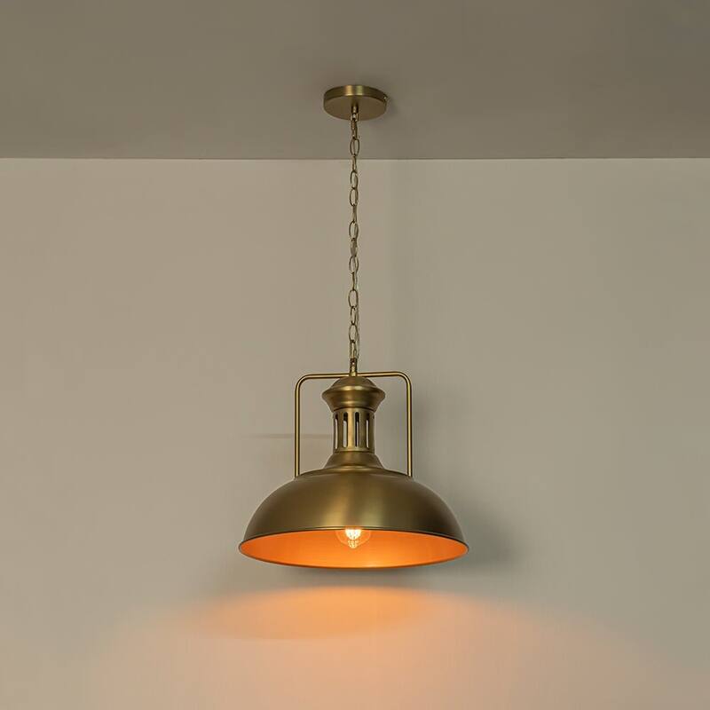 Industrial 1-Light Metal Dome Pendant Light Black Rusty 16in