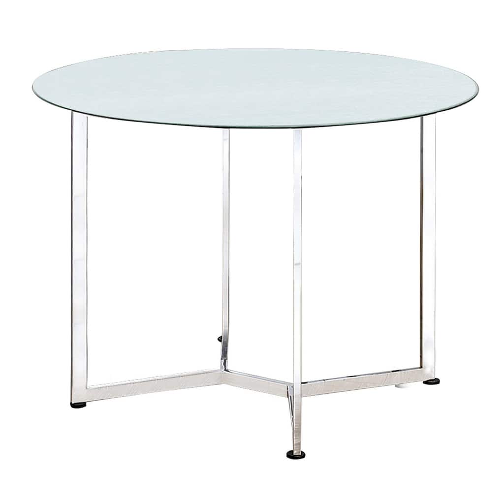 Round Glass Top Counter Height Table with Metal Base, Clear and Chrome