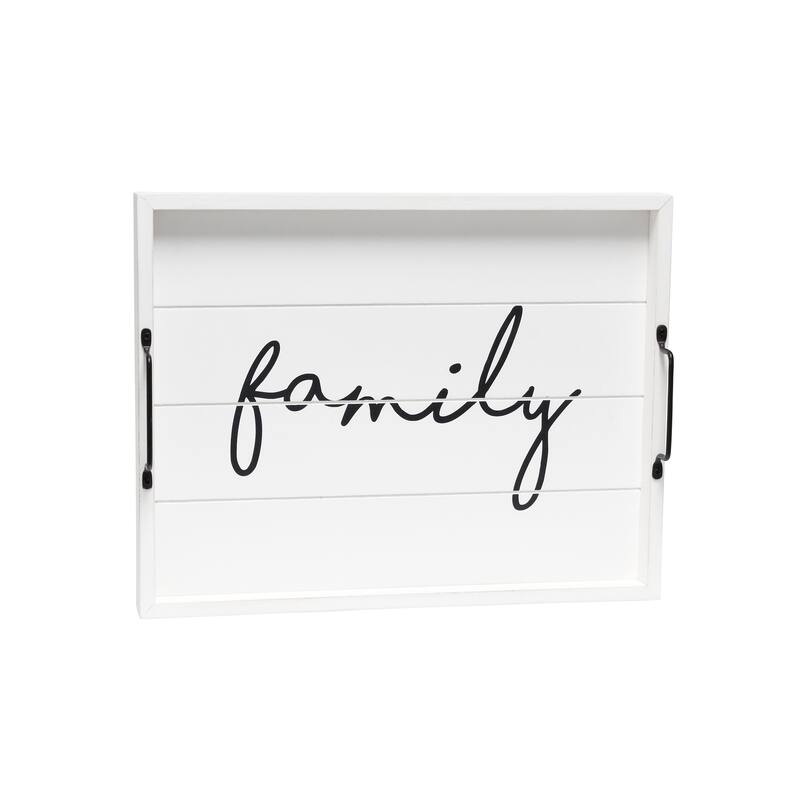 HomeRoots 16" White And Black Family Serving Tray With Handles - 15.50 in. x 2.25 in. x 12.00 in.