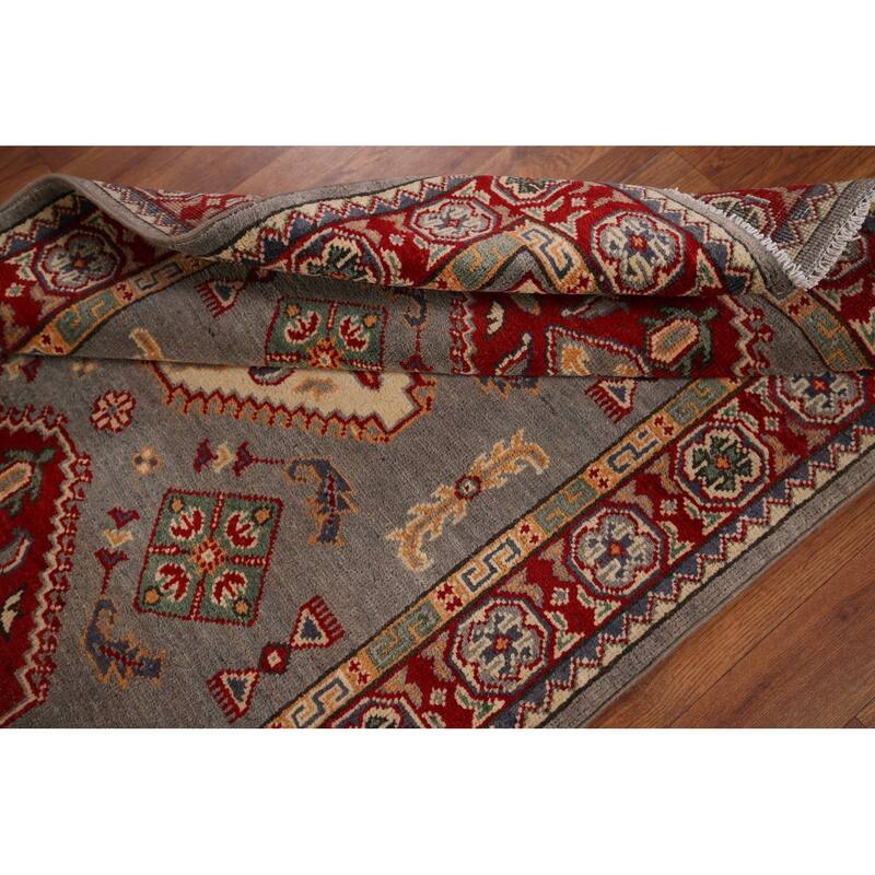 Geometric Kazak Oriental Accent Rug Handmade Entryway Wool Carpet - 3'3" x 4'11"