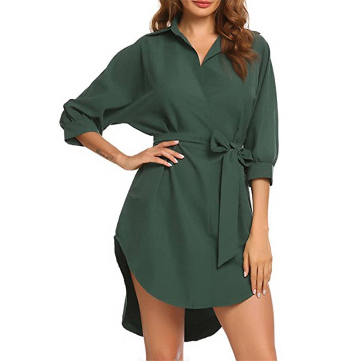 high low button down shirt dress