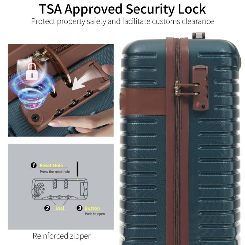 3 Piece Carry on Luggage Set, ABS Hardshell Lightweight Durable Suitcase with Wheels and Duffel Bag & Toiletry Bag, for Travel