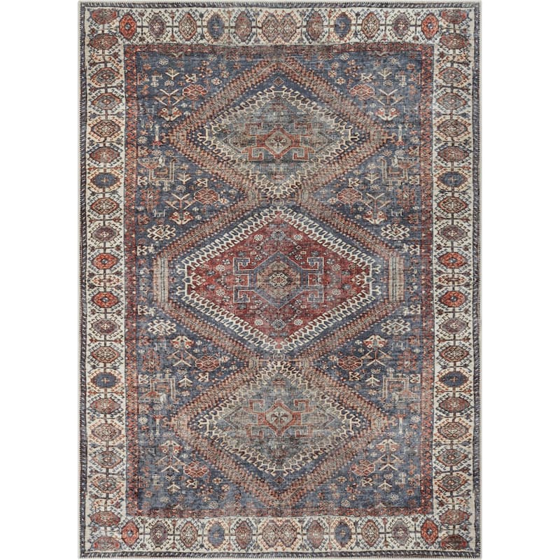 Well Woven Lotus Ripon Vintage Medallion Machine Washable Area Rug - 3' 11" x 5' 3" - Blue Red - Rectangle