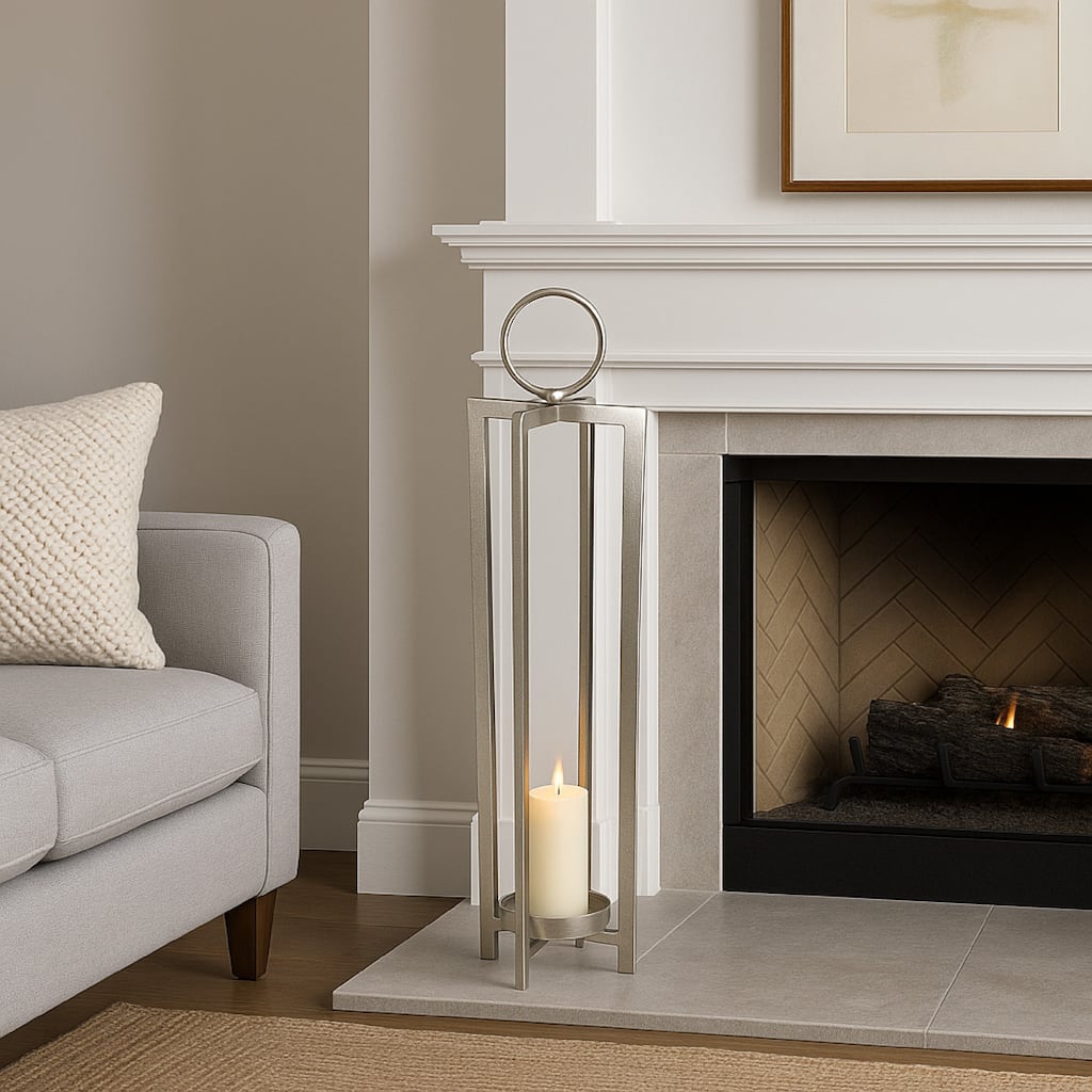 Siana 31 Inch Lantern Candle Holder, Classic Silver Finished Metal