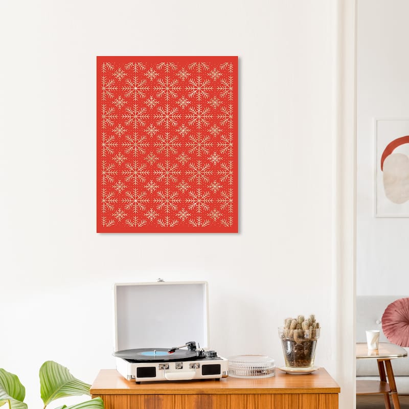 Wynwood Studio Canvas Holiday and Seasonal Snowflakes Pattern Red Glam Wall Art Canvas Print - 20 x 24