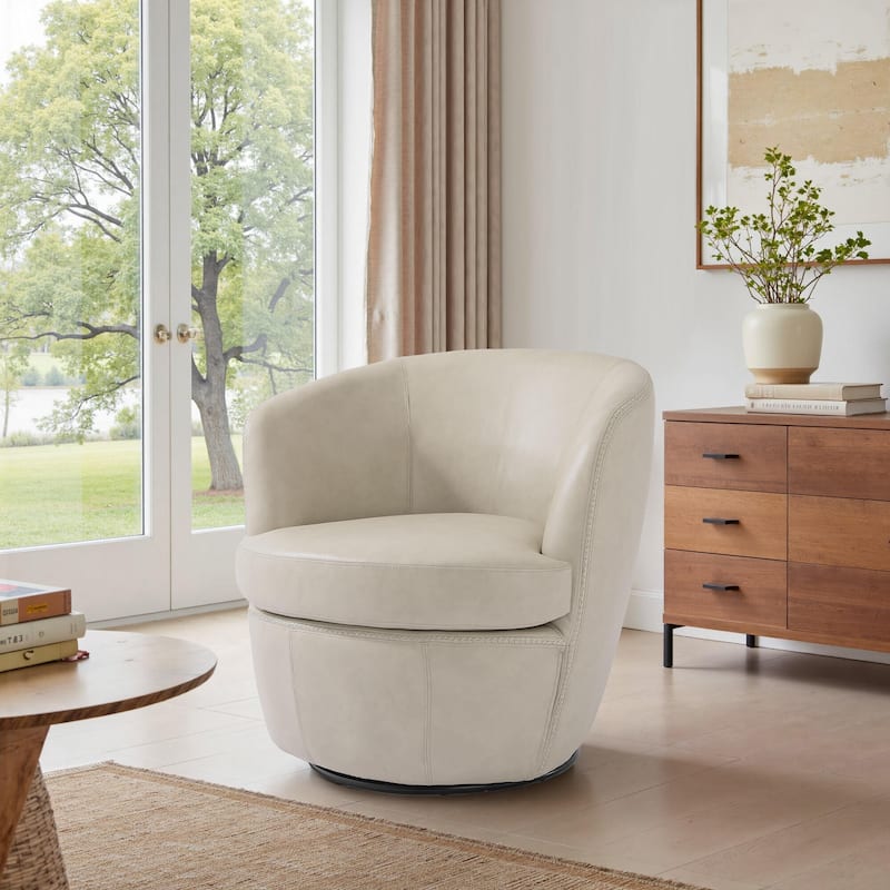 Modern Swivel Leather Accent Chair Upholstered Barrel Chair - Beige