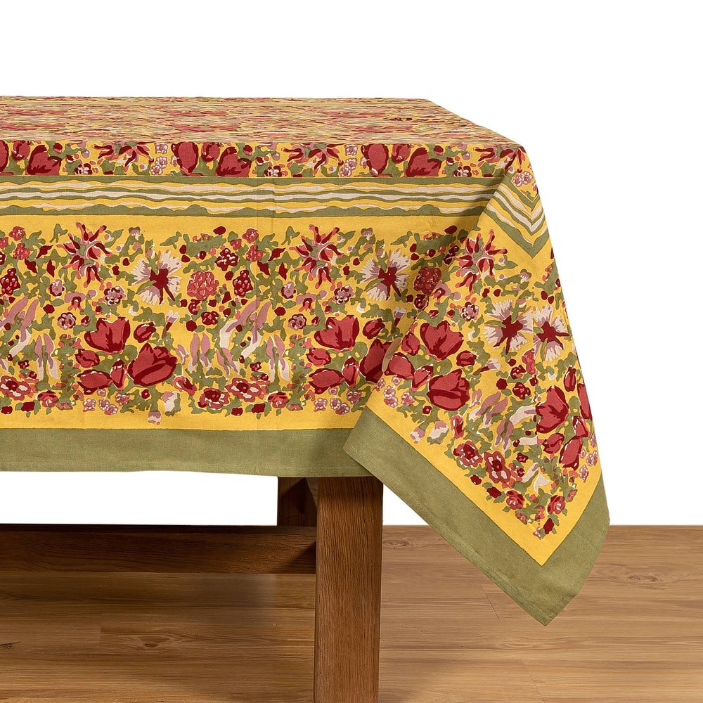 Jardine Red/ Green Floral Cotton Tablecloth