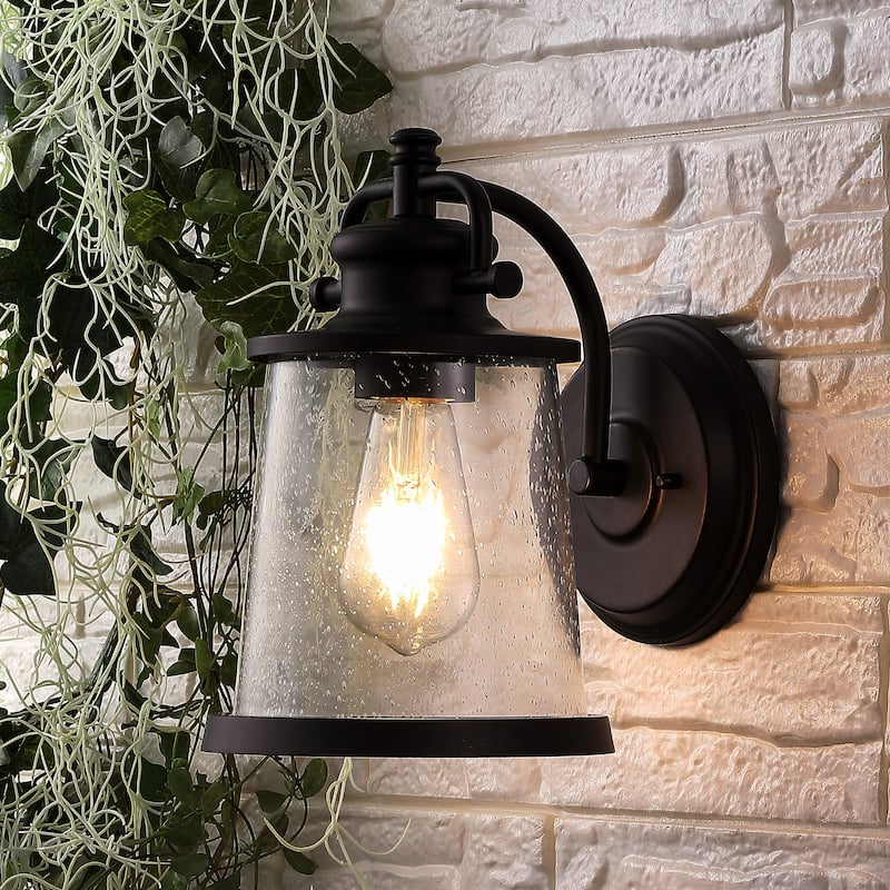 Marais 6.75" Iron/Seeded Glass Vintage Rustic LED Outdoor Lantern, Oil Rubbed Bronze by JONATHAN Y