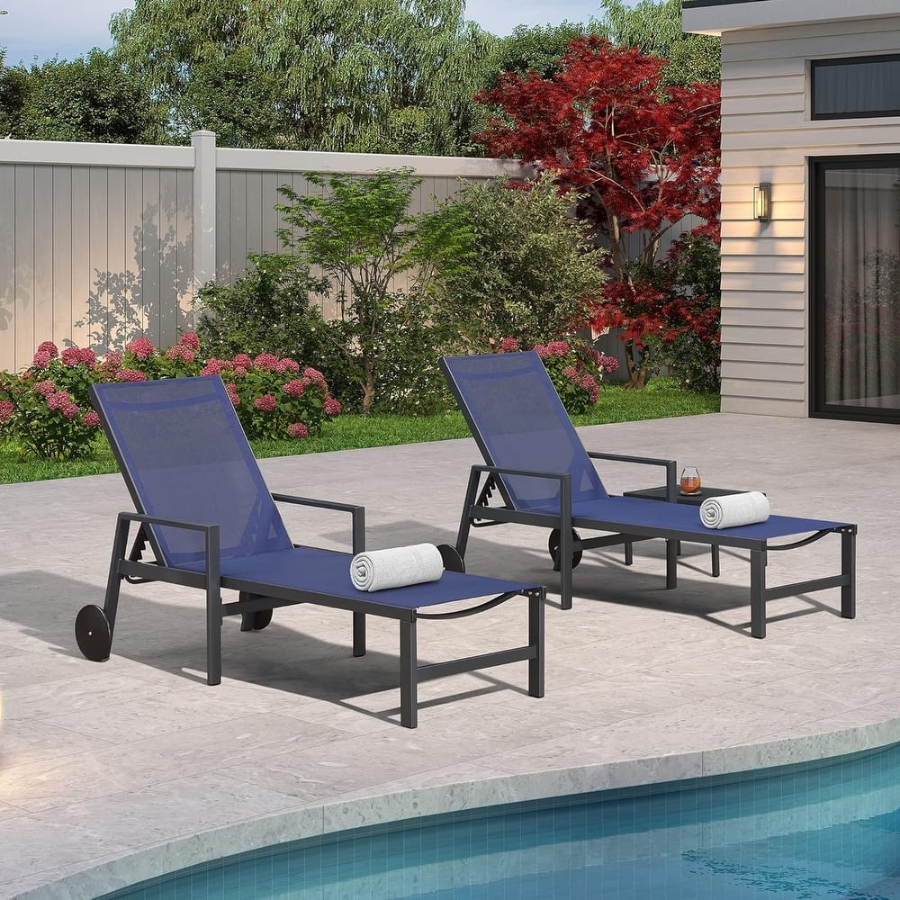 PURPLE LEAF Adjustable Patio Chaise Lounge Set 2 Pieces Lounge Chairs with Wheels and Side Table