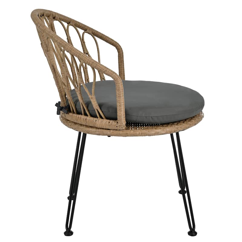 Outdoor Leisure Set, 2 Rattan Single Chairs with 1 Glass Round Table